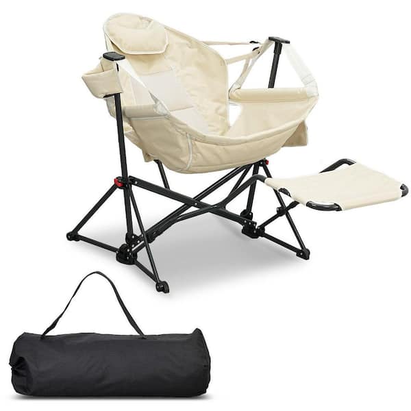 Hammock Camping Chair with Footrest Khaki Polyester Foldable Portable Rocking Chairs
