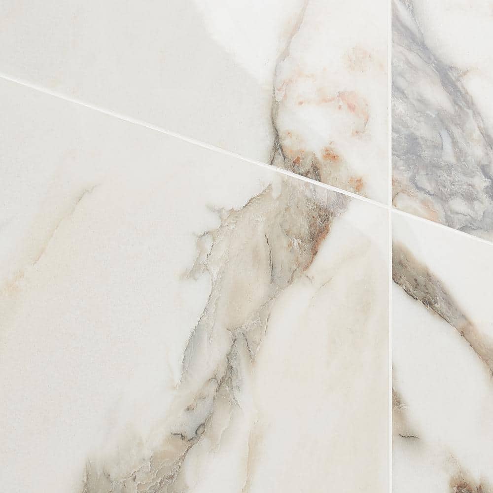 Saroshi 24" x 24" Polished White Marble Look Porcelain Tile