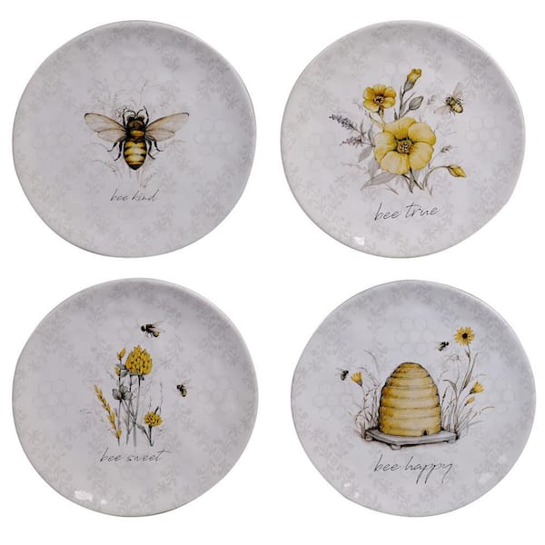 Bee Sweet 4-Piece Seasonal Multicolored Earthenware 8.5 in. Salad Plate Set (Service for 4)
