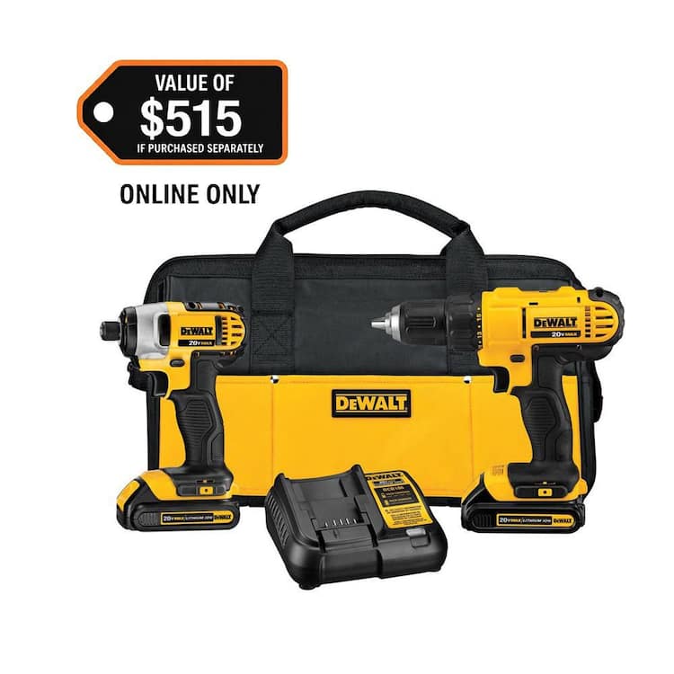 DEWALT 20V MAX Cordless Drill/Impact 2 Tool Combo Kit with (2) 20V 1.3Ah Batteries, Charger, and Bag