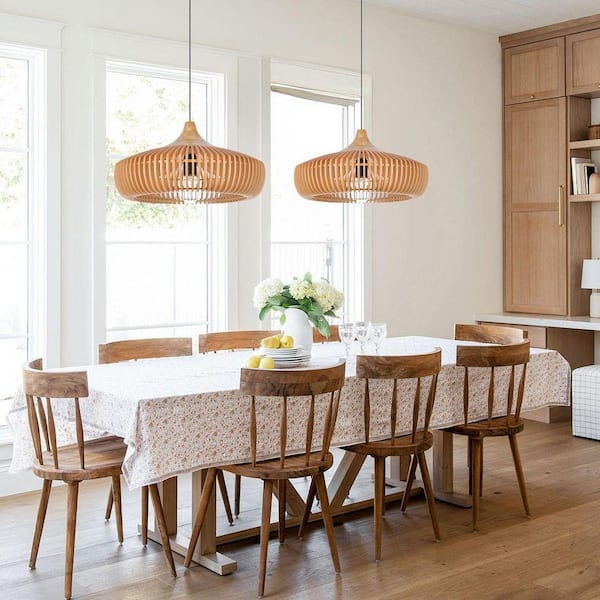 ARTURESTHOME 60-Watt 1 Light Natural Wood Pendant Light with Drum