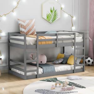 Gray Twin over Twin Wood Bunk Bed with 2 Ladders