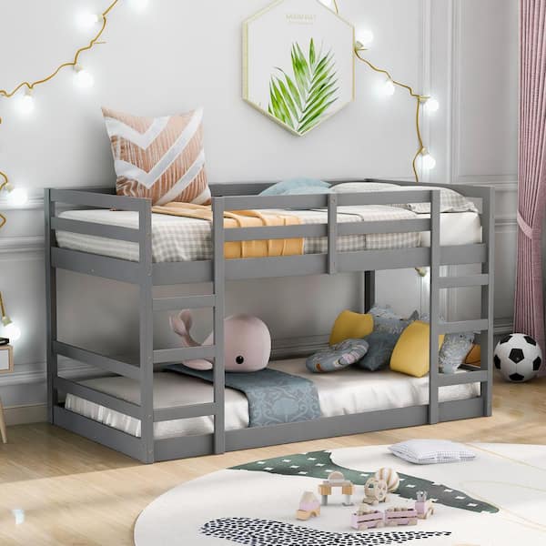 CLEARANCE! Gray Kids Teens Solid Wood 3 Pieces Twin Bedroom Sets,full bed +  nightstand *2