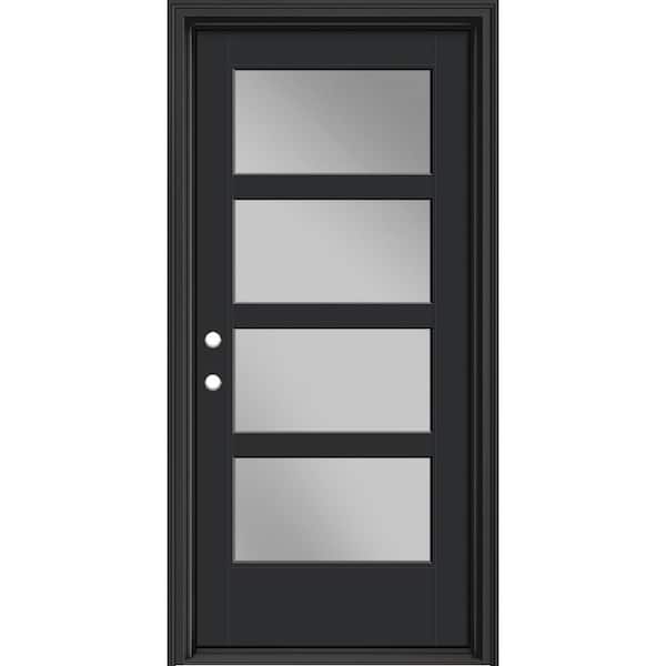 Masonite Performance Door System 36 in. x 80 in. VG 4-Lite Right-Hand Inswing Clear Black Smooth Fiberglass Prehung Front Door