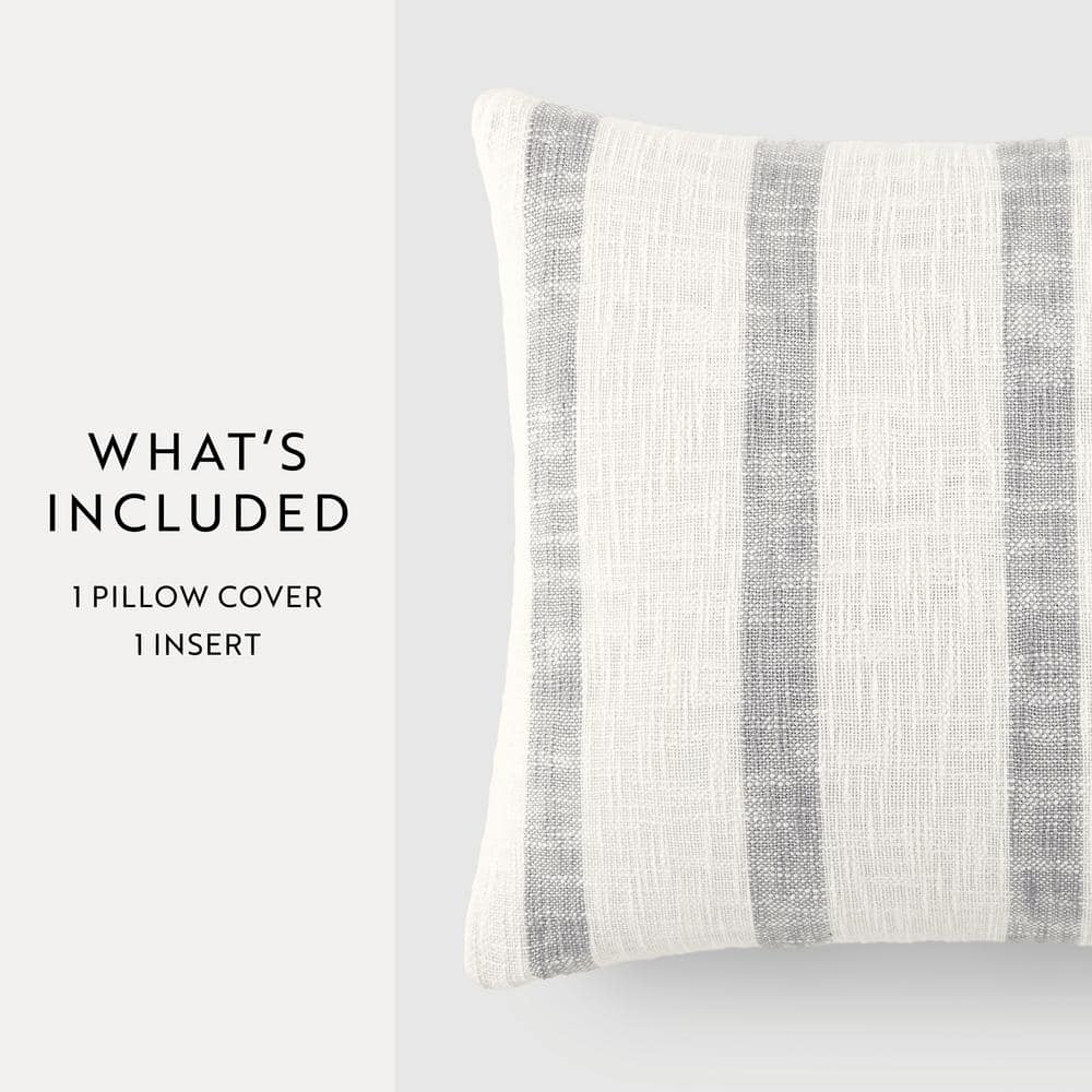 Gray Yarn-Dyed Cotton Square Throw Pillow with Polyester Fill