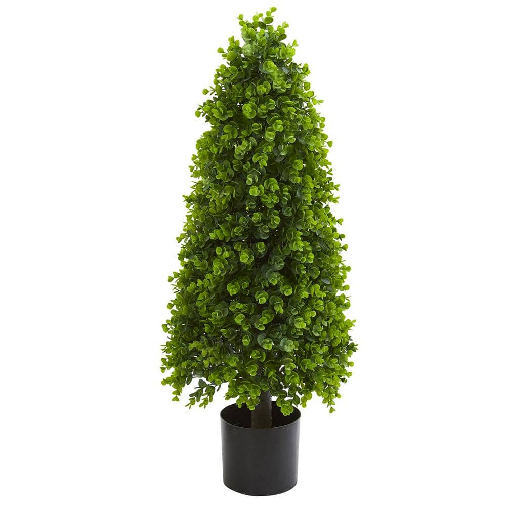 Nearly Natural 3 ft. Indoor/Outdoor Eucalyptus Topiary Artificial Tree ...