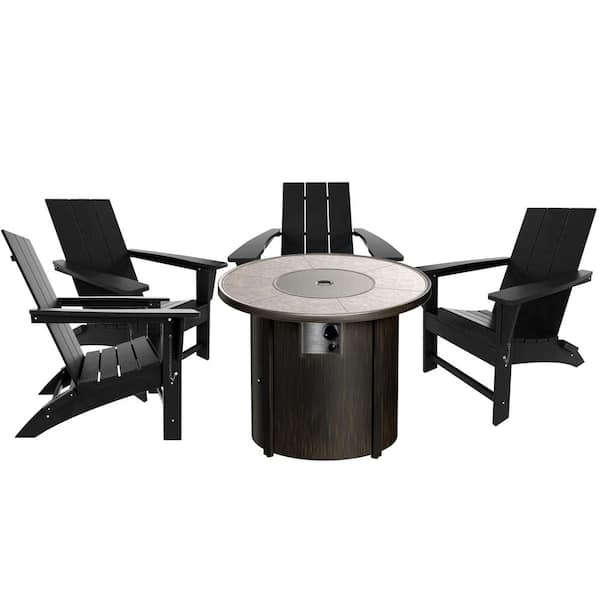 WESTIN OUTDOOR Shoreside Black 5-Piece HDPE Plastic Round Fire Pit Patio Conversation Set