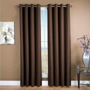 Espresso Polyester Solid 56 in. W x 63 in. L Grommet Blackout Curtain