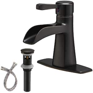 Waterfall Single Hole Single-Handle Low-Arc Bathroom Sink Faucet With Pop-up Drain Assembly In Oil Rubbed Bronze