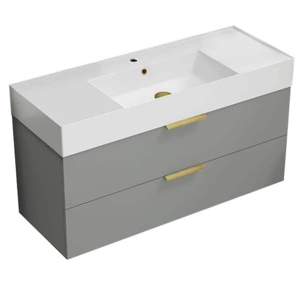 Nameeks Derin 47.64 in. W x 18.11 in. D x 25.2 H Single Sink Wall Mounted Bathroom Vanity in Grey mist with White Ceramic Top