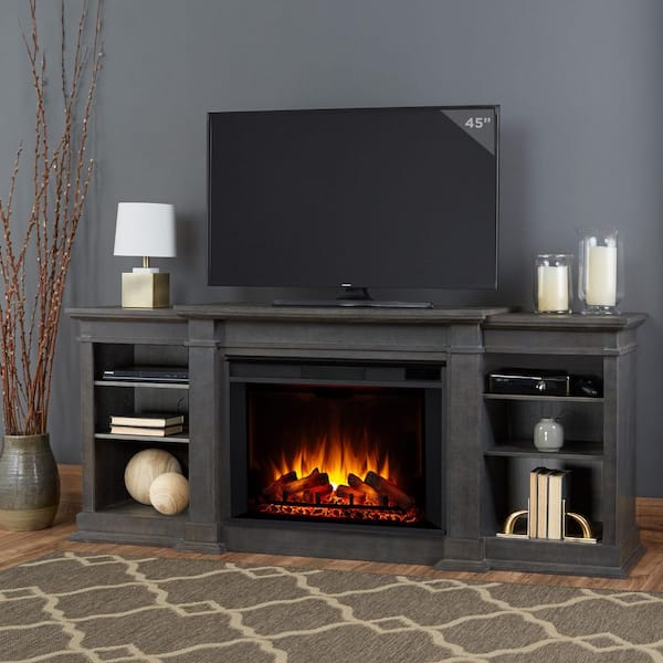 Eliot Grand 81 in. Electric Fireplace TV Stand Entertainment Center in Antique Gray