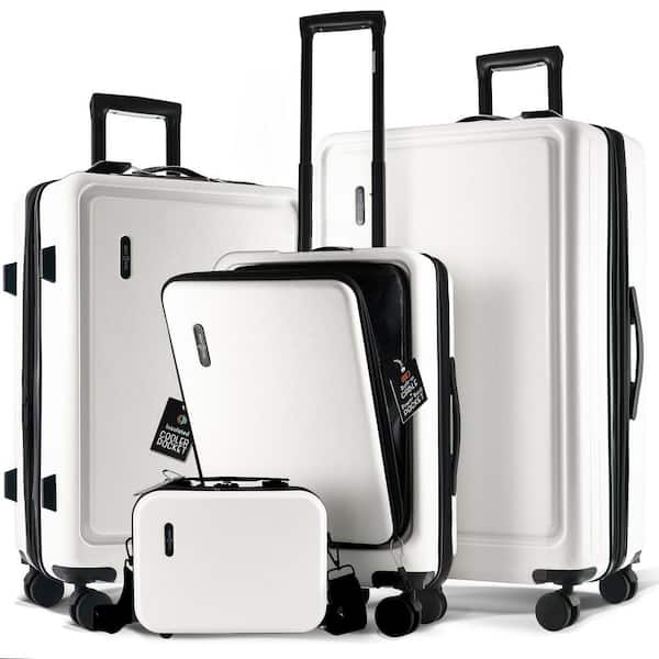 4-Piece White Nested Hard Luggage Set Expandable Spinner Suitcase Carry-On Weekender Exterior USB port TSA Compliant