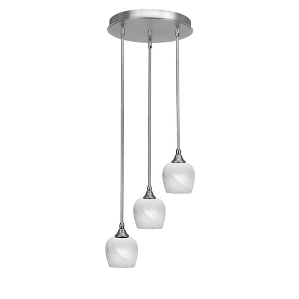 Unbranded Villa 60-Watt 15 in. 3 Light Brushed Nickel Stem Pendant Light with 6 in. White Marble Glass Shade No bulbs included