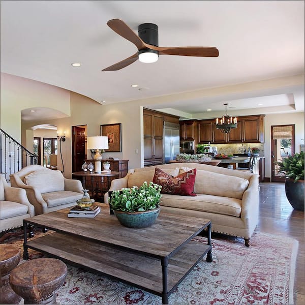 CACI Mall 52 in. Indoor Black Flush Mount Wood Ceiling Fan with