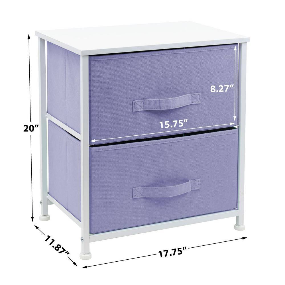 Purple and White Fabric 2-Drawer Nightstand with Steel Frame