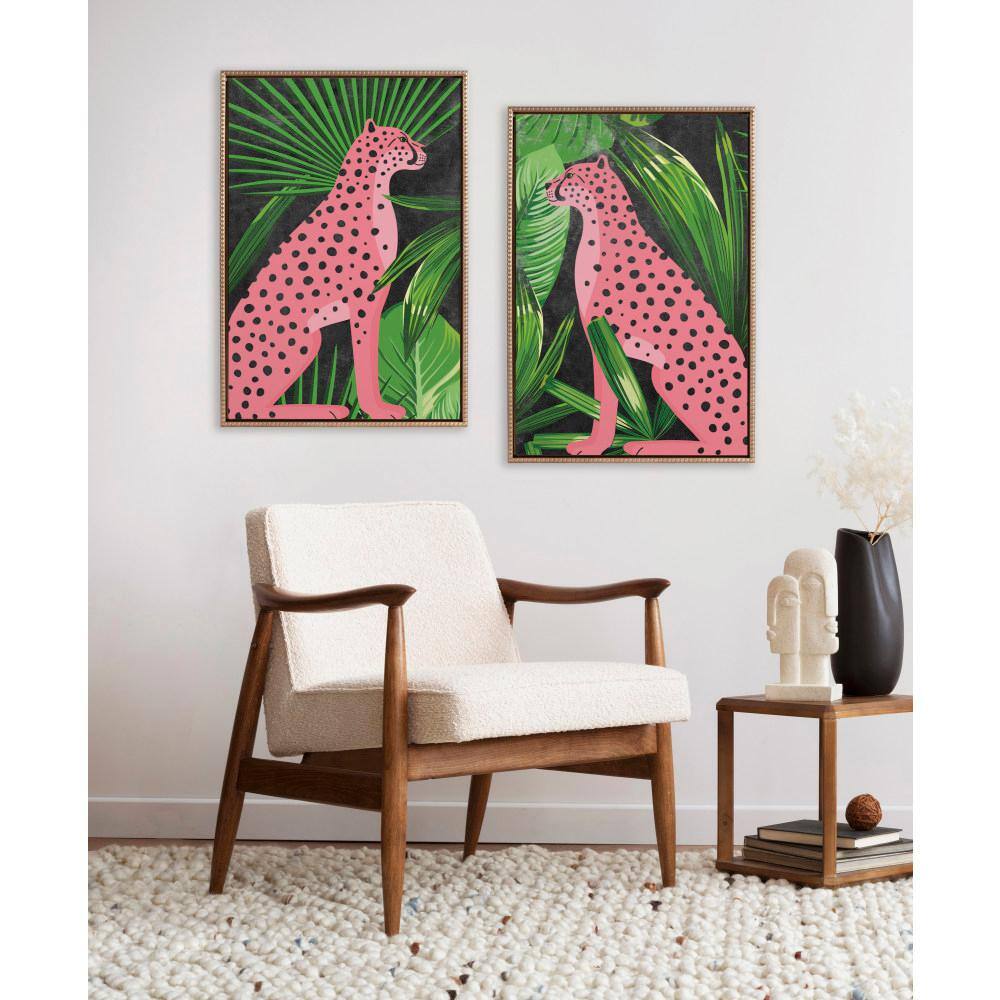 Mid-Century Pink Cheetah Jungle Canvas Wall Art Set