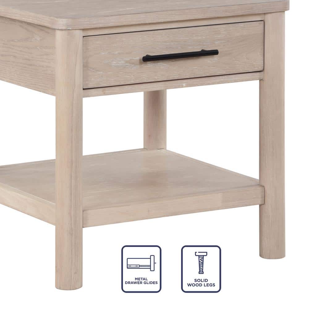 Washed Oak 24" Square End Table with Drawer and Shelf