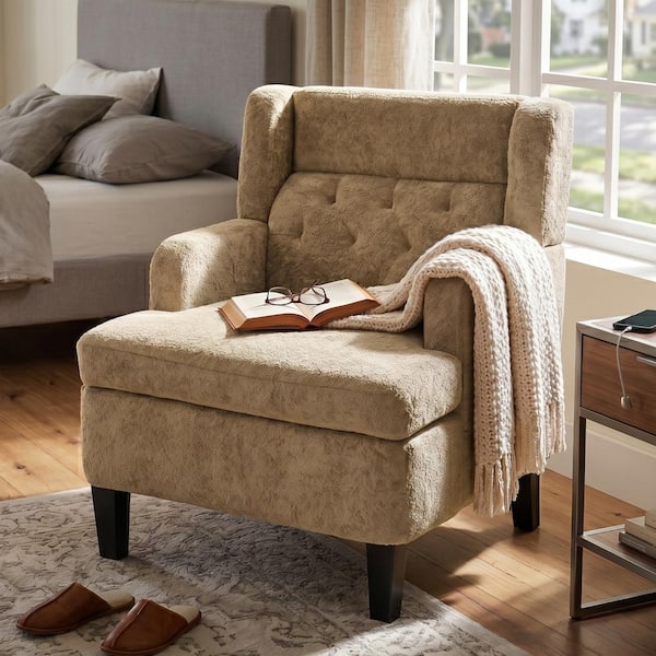 Brown Plush Upholstered Tufted Accent Armchair