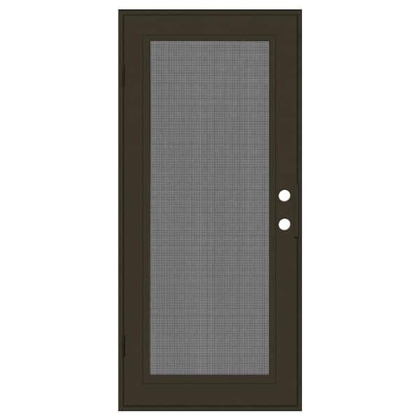 Unique Home Designs Full View 36 in. x 80 in. Right-Hand/Outswing Bronze Aluminum Security Door with Meshtec Screen
