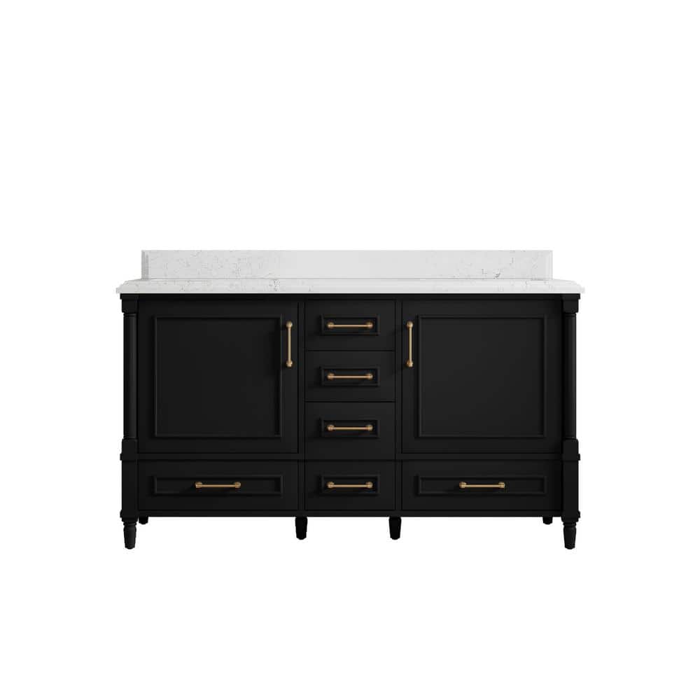 Hudson 60 in. W x 22 in. D x 36 in. H Double Sink Bath Vanity in Black with Cove Edge Empira Quartz Top price history on PriceWatchPro