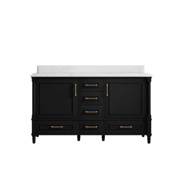 Willow Collections Hudson 60 in. W x 22 in. D x 36 in. H Double Sink Bath Vanity in Black with Cove Edge Empira Quartz Top