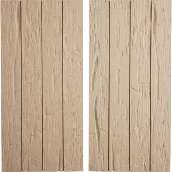 Ekena Millwork 22 in. x 54 in. Timberthane Polyurethane 4-Board Joined Board-n-Batten Hand Hewn Faux Wood Shutters, No Batten Pair