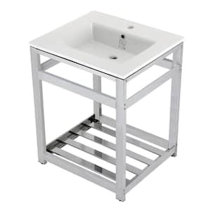 25 in. Ceramic Console Sink (1-Hole) with Stainless Steel Base in Chrome