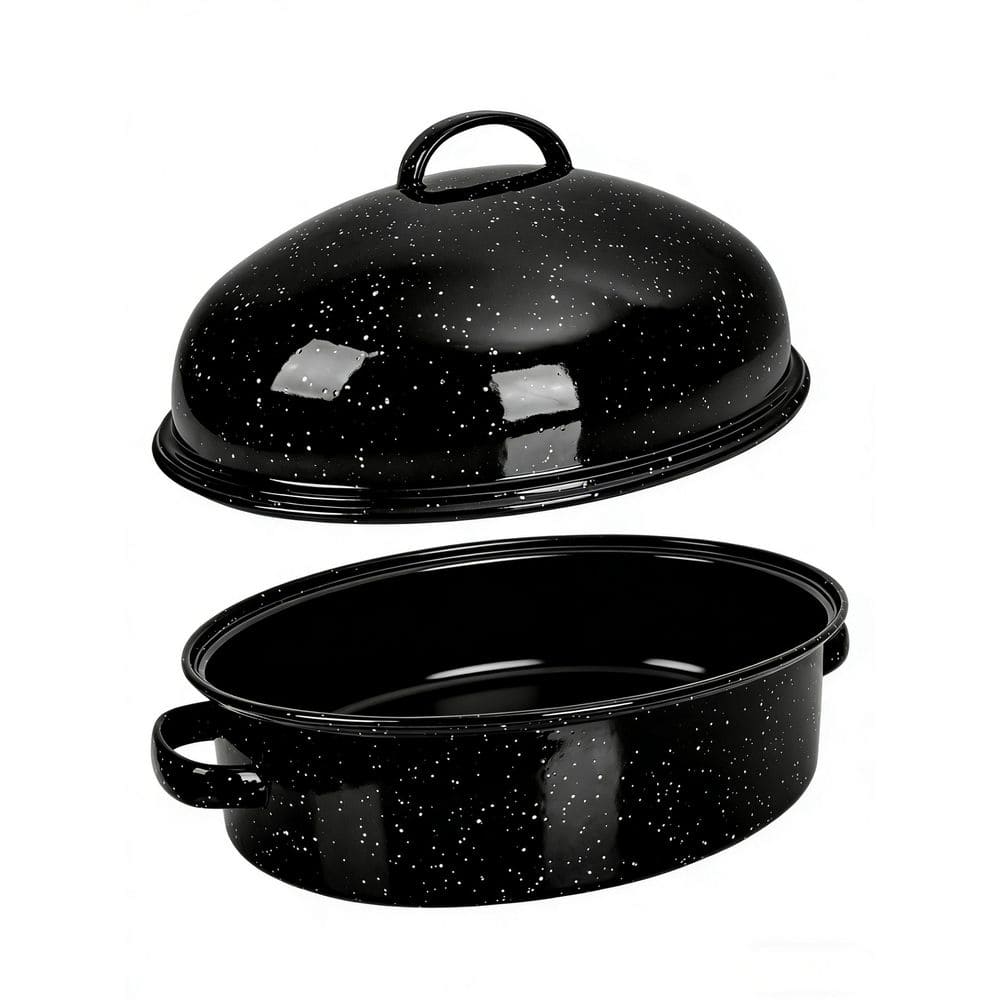Wudkey 7 qt. Carbon Steel Roasting Pan with Lid and Rack, 18 in