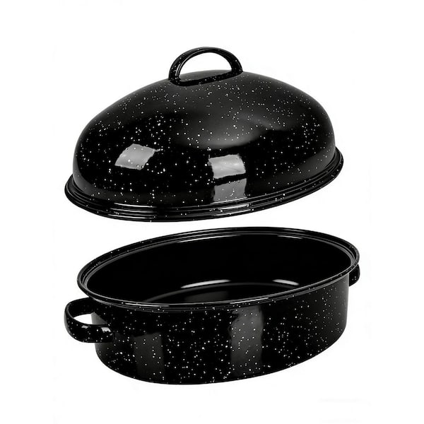 7 qt. Carbon Steel Roasting Pan with Lid and Rack, 18 in. Extra Large Deep Oven Baking Pot, for Turkey Chicken Ham