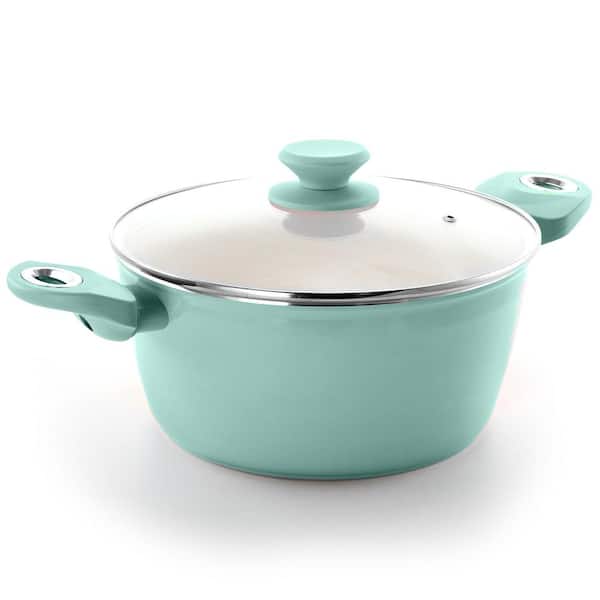 Gibson Home Plaza Cafe 4.5 qt. Round Aluminum Nonstick Dutch Oven in Sky Blue with Glass Lid