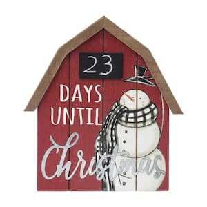 7.75 in. Wood Countdown to Christmas Barn Shaped Christmas Tabletop Sign with Chalkboard