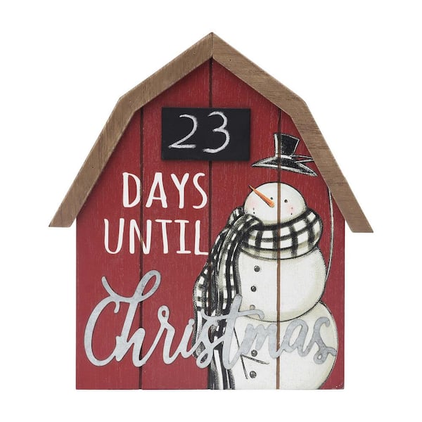 PARISLOFT 7.75 in. Wood Countdown to Christmas Barn Shaped Christmas Tabletop Sign with Chalkboard