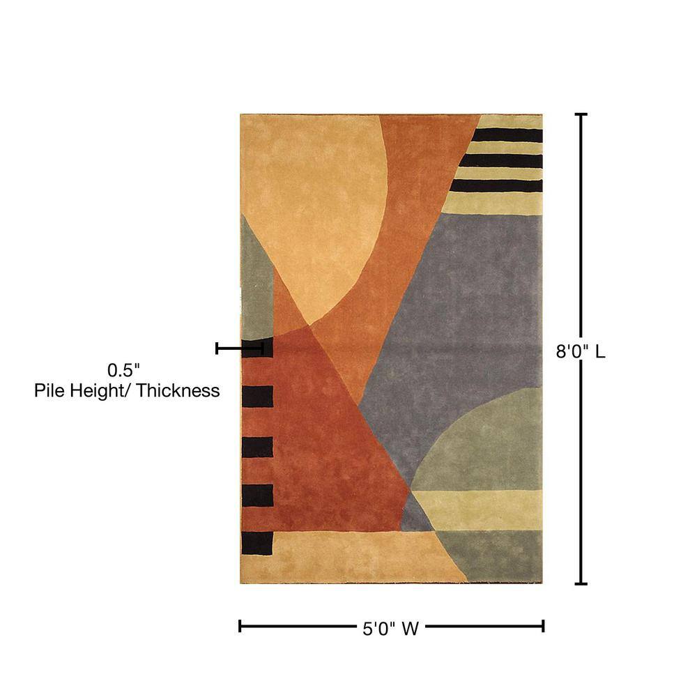 Handmade Multicolor Wool 5' x 8' Geometric Area Rug
