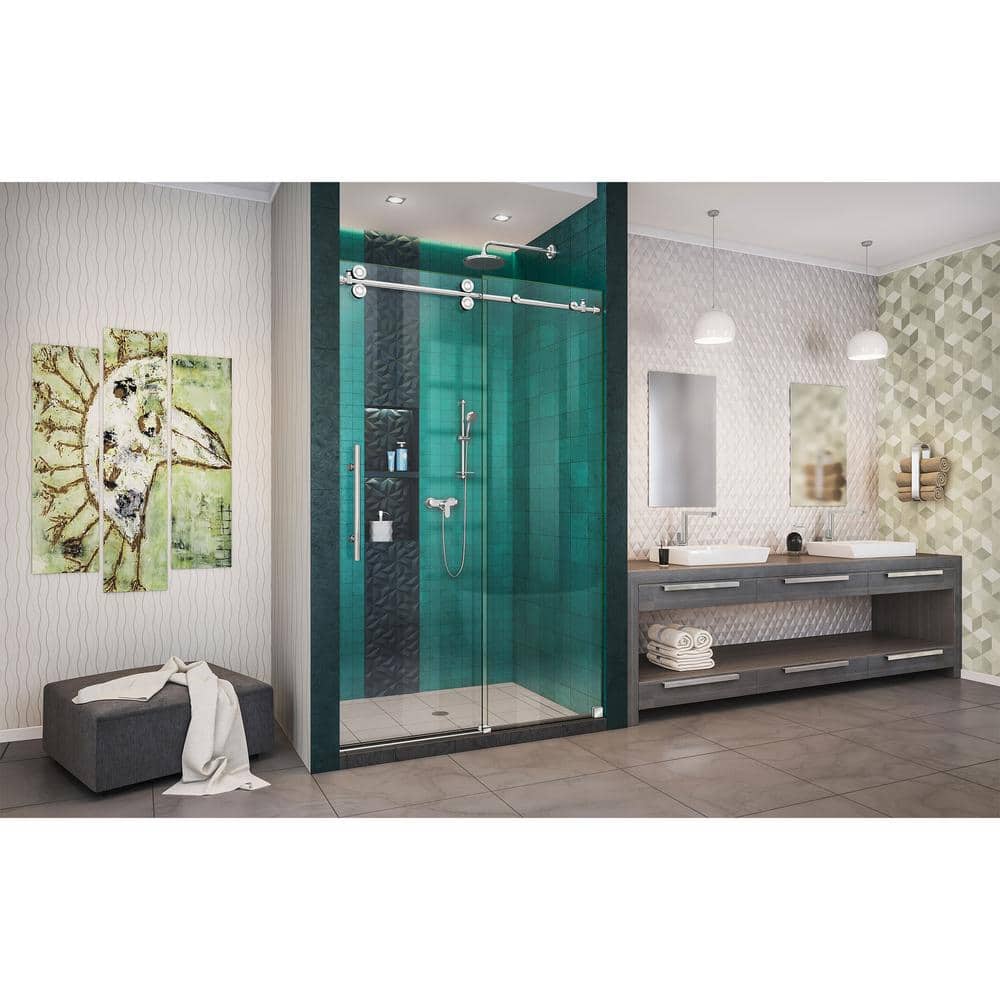 Polished Stainless Steel Frameless Sliding Shower Door with Clear Glass