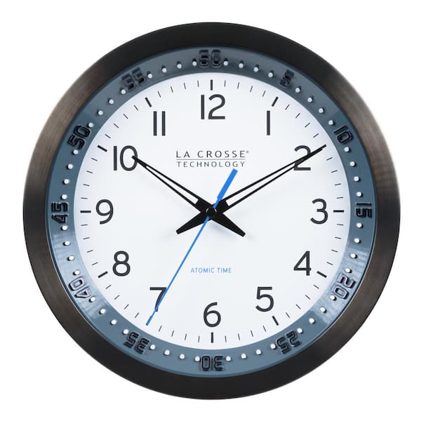 10 in. Black Round Chapter Ring Stainless Steel Atomic Analog Clock