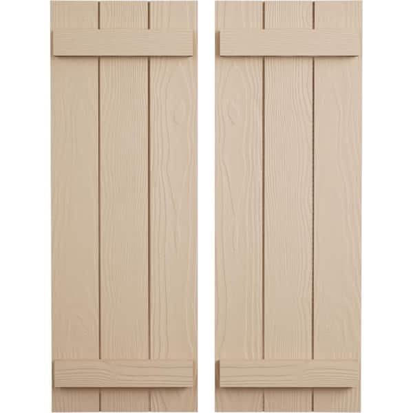 Ekena Millwork 16.5 in. x 32 in. Timberthane Polyurethane 3-Board Joined Board-n-Batten Sandblasted Faux Wood Shutters Pair