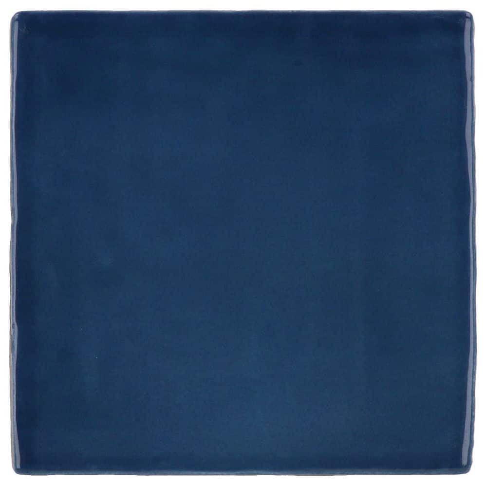 Fion Quincy Blue 4 in. x 4 in. Mediterranean-Inspired Glossy Ceramic Wall T