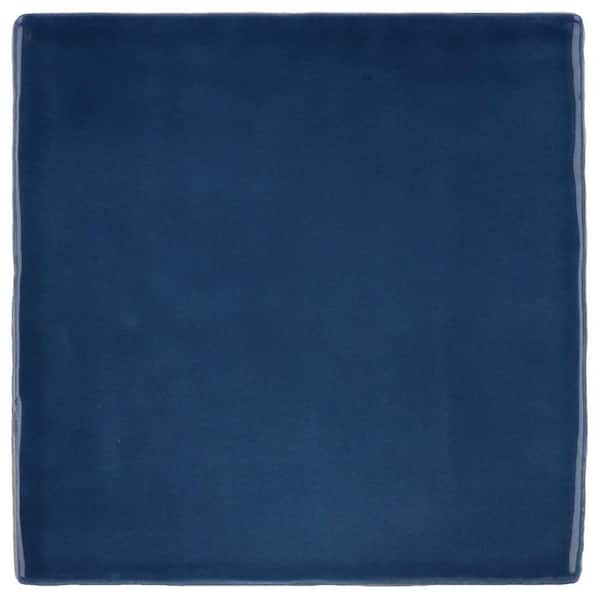 ANDOVA Fion Quincy Blue 4 in. x 4 in. Mediterranean-Inspired Glossy Ceramic Wall Tile Sample