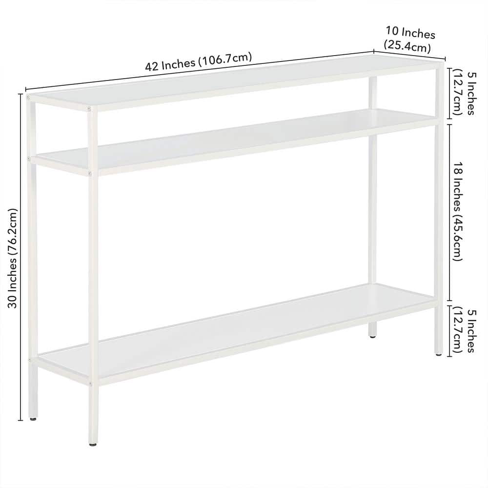 Matte White Steel Console Table with Shelves