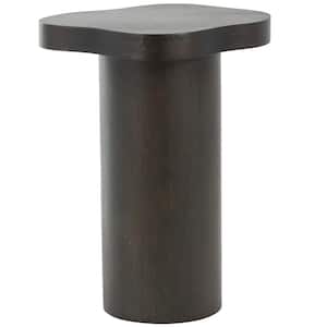 15 in. Black Pedestal Large Round Wood End Table with Rounded Square Top