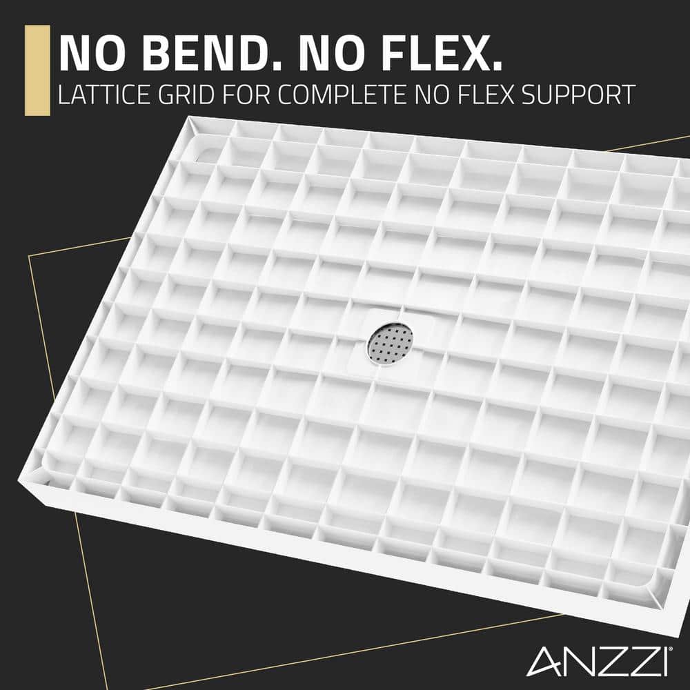 Glossy White Acrylic Rectangular Shower Base with Center Drain