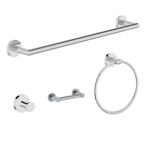 Identity 4-Piece Bath Hardware Set with Toilet Paper Holder, Towel Bar, Towel/Robe Hook, Hand Towel Holder in Chrome