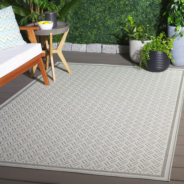 Terrace Gray/Ivory 8 ft. x 10 ft. Geometric Border Indoor/Outdoor Area Rug