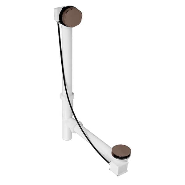 35 in. Cable Drive Bath Drain Assembly with Rotary Overflow Cover, Pop-Up Stopper - White Poly, Oil Rubbed Bronze