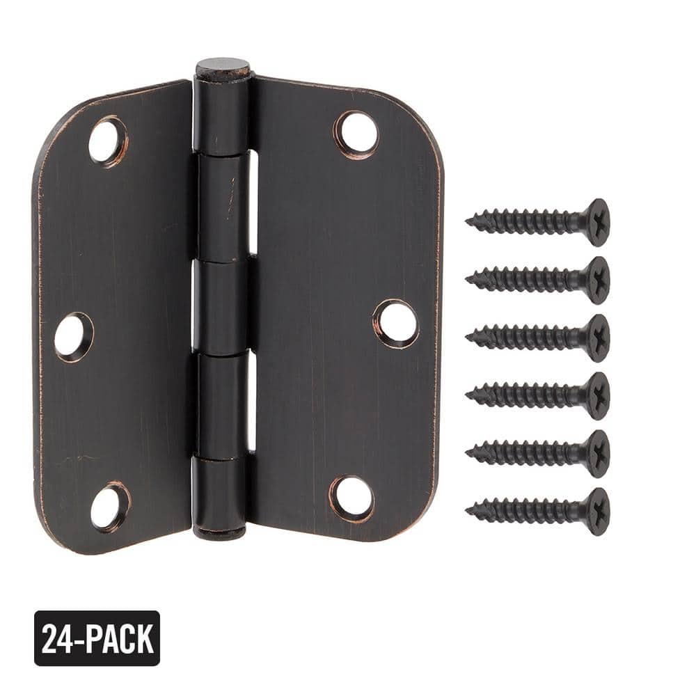3-1/2 in. x 5/8 in. Radius Oil-Rubbed Bronze Door Hinge Value Pack (24-Pack
