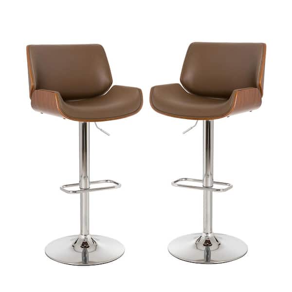 Glitzhome 45.7"H Mid-century Modern Yellowish-brown Adjustable Height Swivel Bar Stool,Set of Two