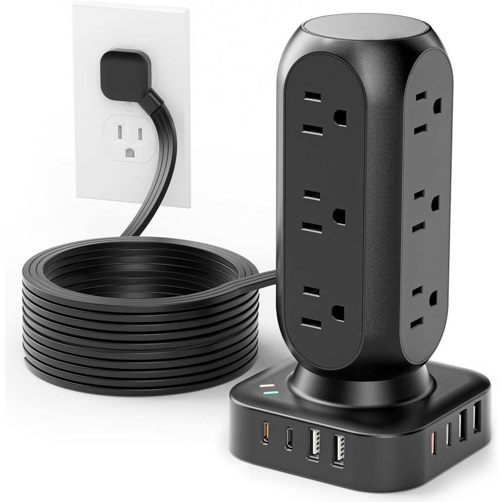 12-Outlet Flat Plug Power Strip Surge Protector Tower with 8 USB Ports and 10 ft. Extension Cord in Black price history on PriceWatchPro