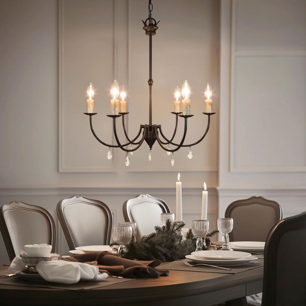LNC 22.5 in. 6-Light Bronze Candlestick Chandelier with