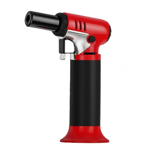Alloy Steel, Red Butane Torch Lighter with Visible Fuel Window, Adjustable Continuous Flame (Butane Not Included)