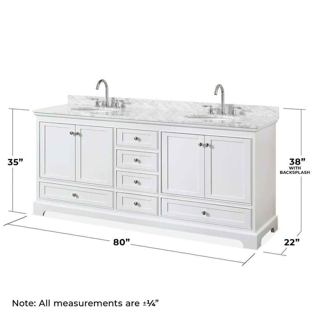 Deborah 80'' White Double Vanity with Carrara Marble Top and Chrome Hardware